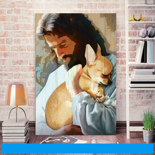 Jesus holding Chihuahua wall art Faith and pet wall art