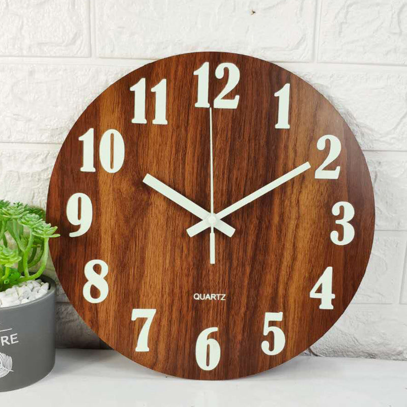 Glow in the dark wall clock  luminous wood wall clock  
