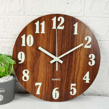 Glow in the dark wall clock  luminous wood wall clock  