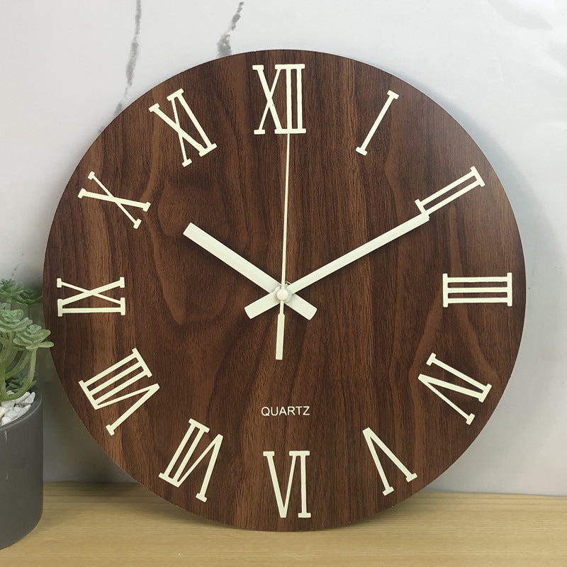 Glow in the dark wall clock  luminous wood wall clock  