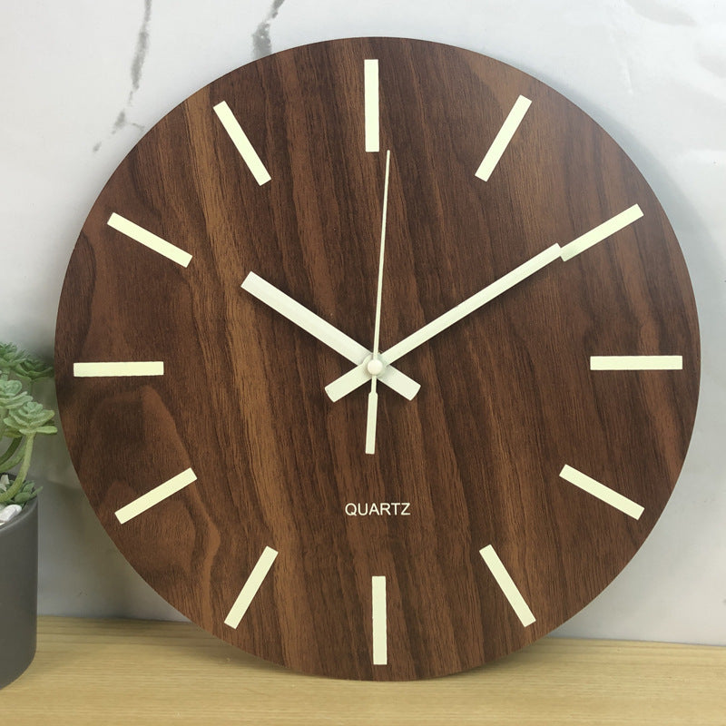 Glow in the dark wall clock  luminous wood wall clock  