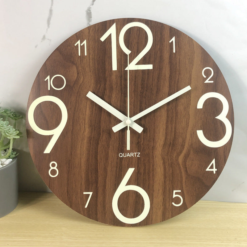 Glow in the dark wall clock  luminous wood wall clock  
