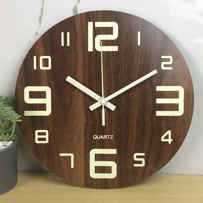 Glow in the dark wall clock  luminous wood wall clock  