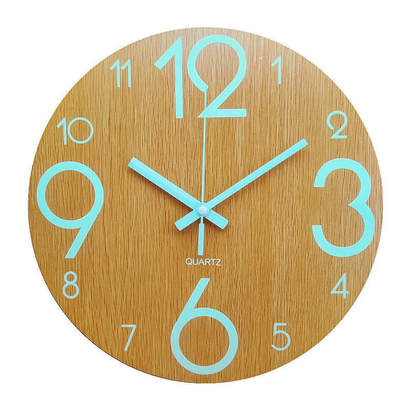 Glow in the dark wall clock  luminous wood wall clock  