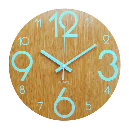 Glow in the dark wall clock  luminous wood wall clock  
