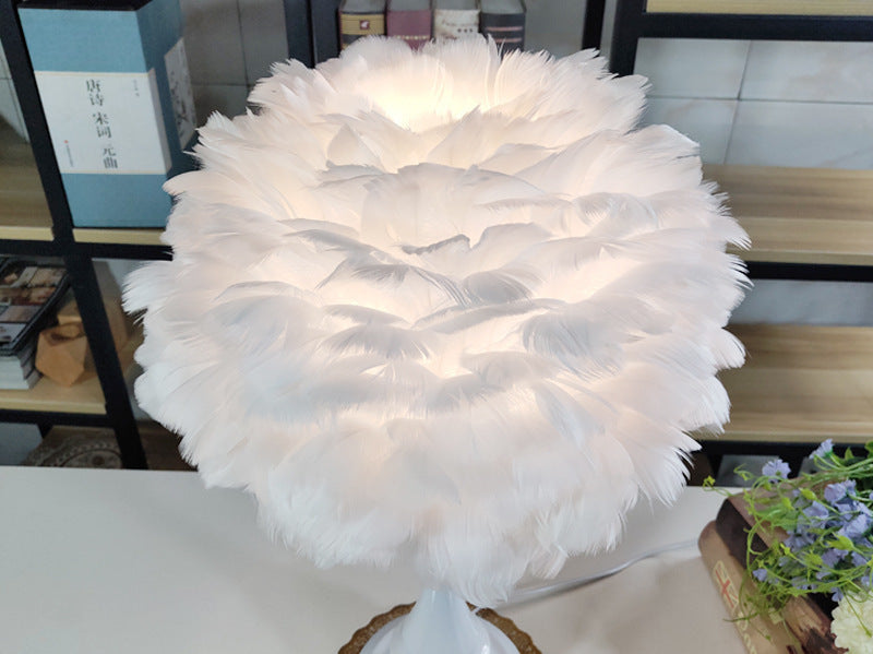 Luxury feather table lamp  Nordic bedside touch lamp