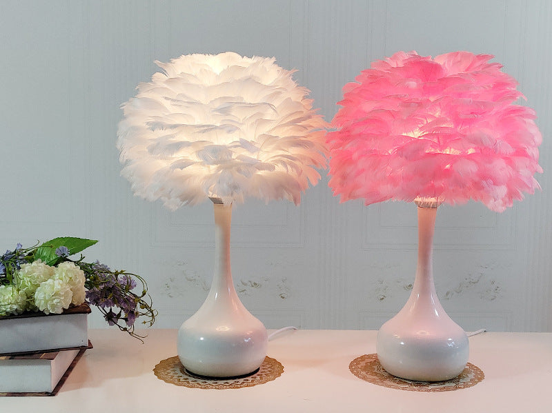 Luxury feather table lamp  Nordic bedside touch lamp