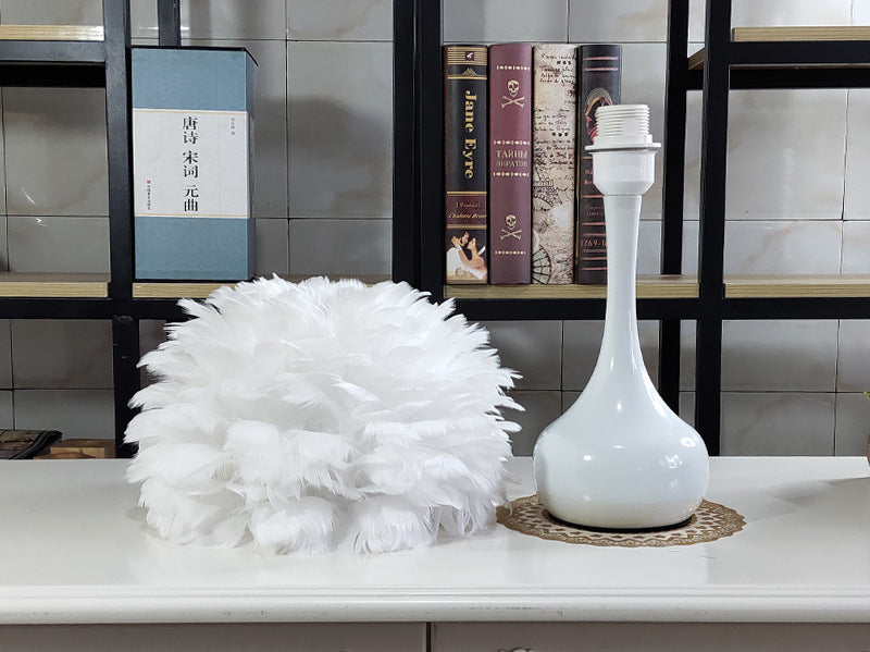 Luxury feather table lamp  Nordic bedside touch lamp