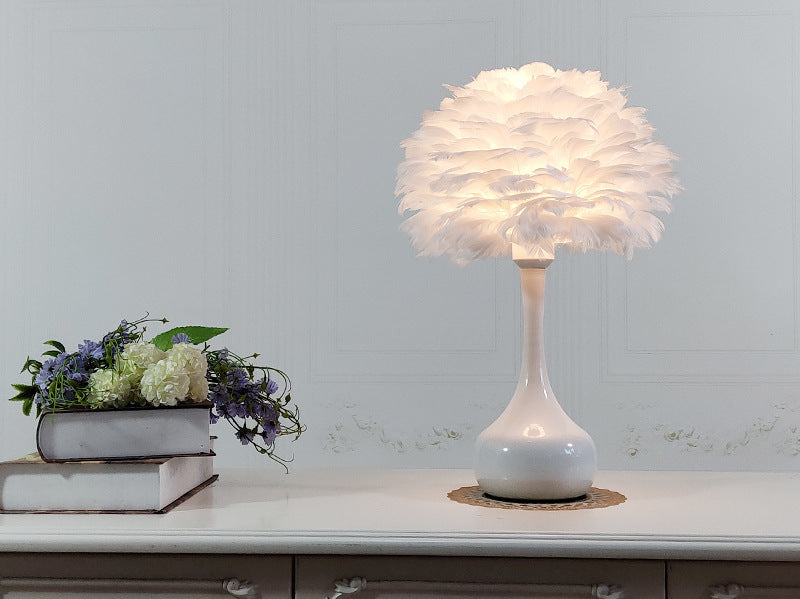 Luxury feather table lamp  Nordic bedside touch lamp