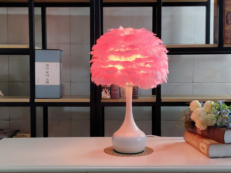 Luxury feather table lamp  Nordic bedside touch lamp