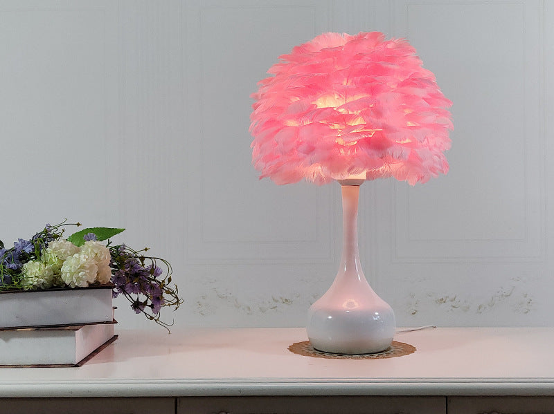 Luxury feather table lamp  Nordic bedside touch lamp
