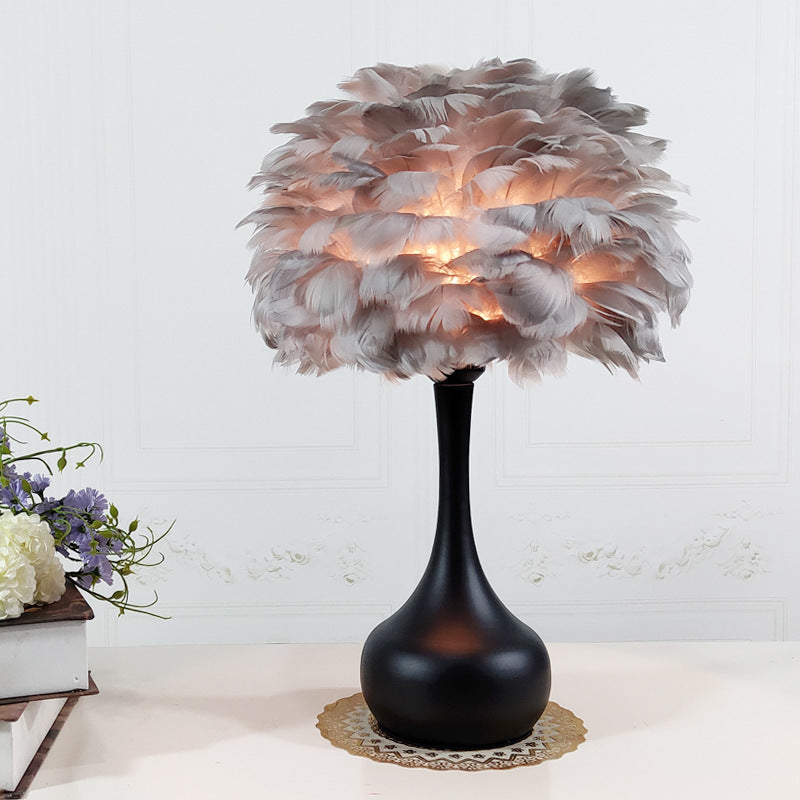 Luxury feather table lamp  Nordic bedside touch lamp