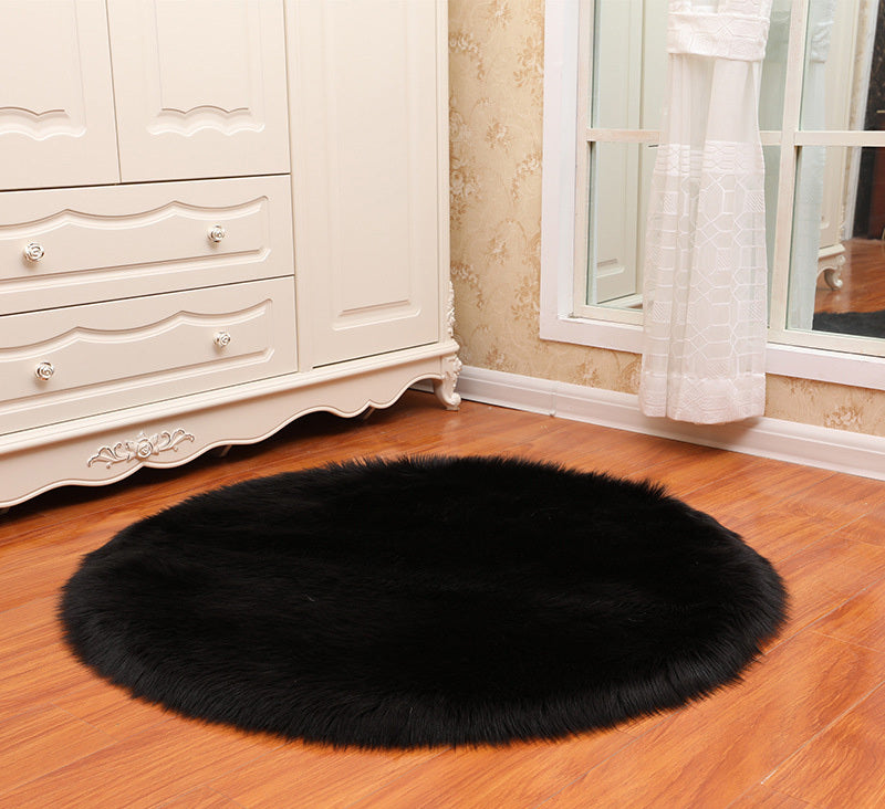 White faux sheepskin round rug plush shaggy faux fur rug
