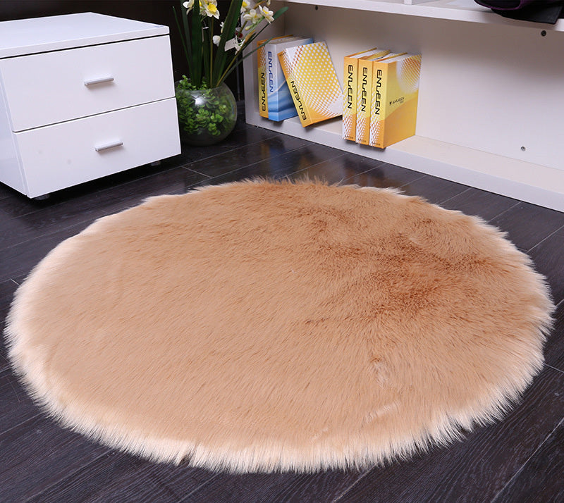 White faux sheepskin round rug plush shaggy faux fur rug