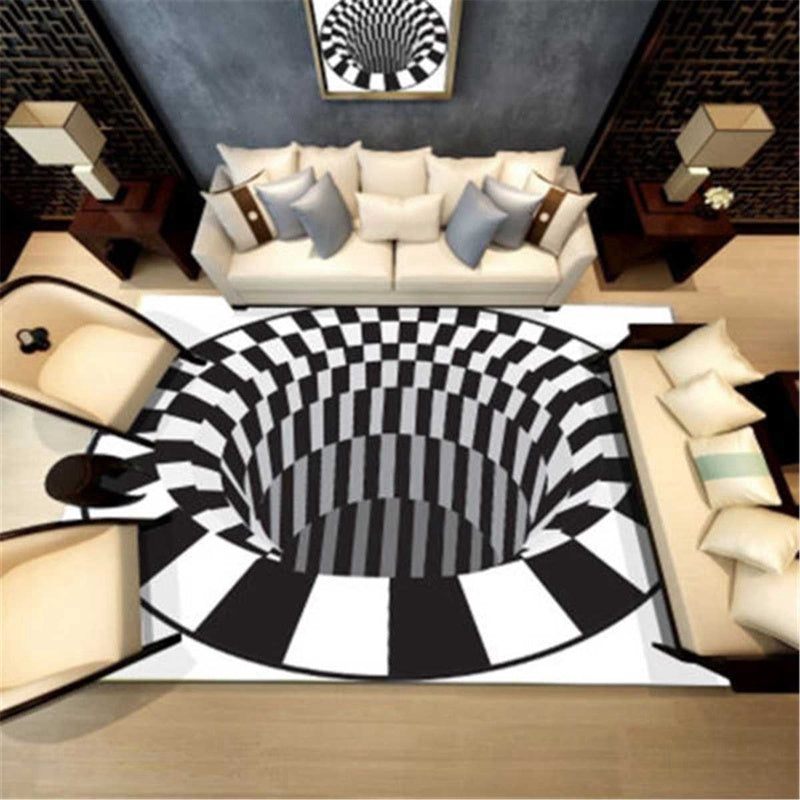 3D vortex illusion rug
black white optical illusion carpet